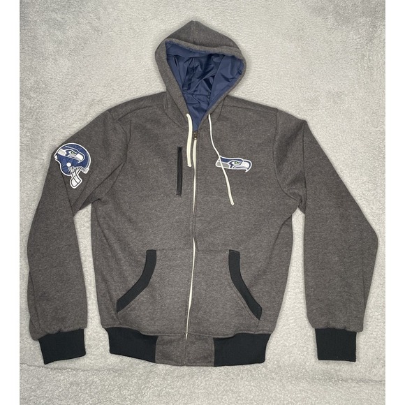NFL Seattle Seahawks Reversible Jacket Mens L Gray Full Zip Hooded Sweatshirt - Picture 2 of 15